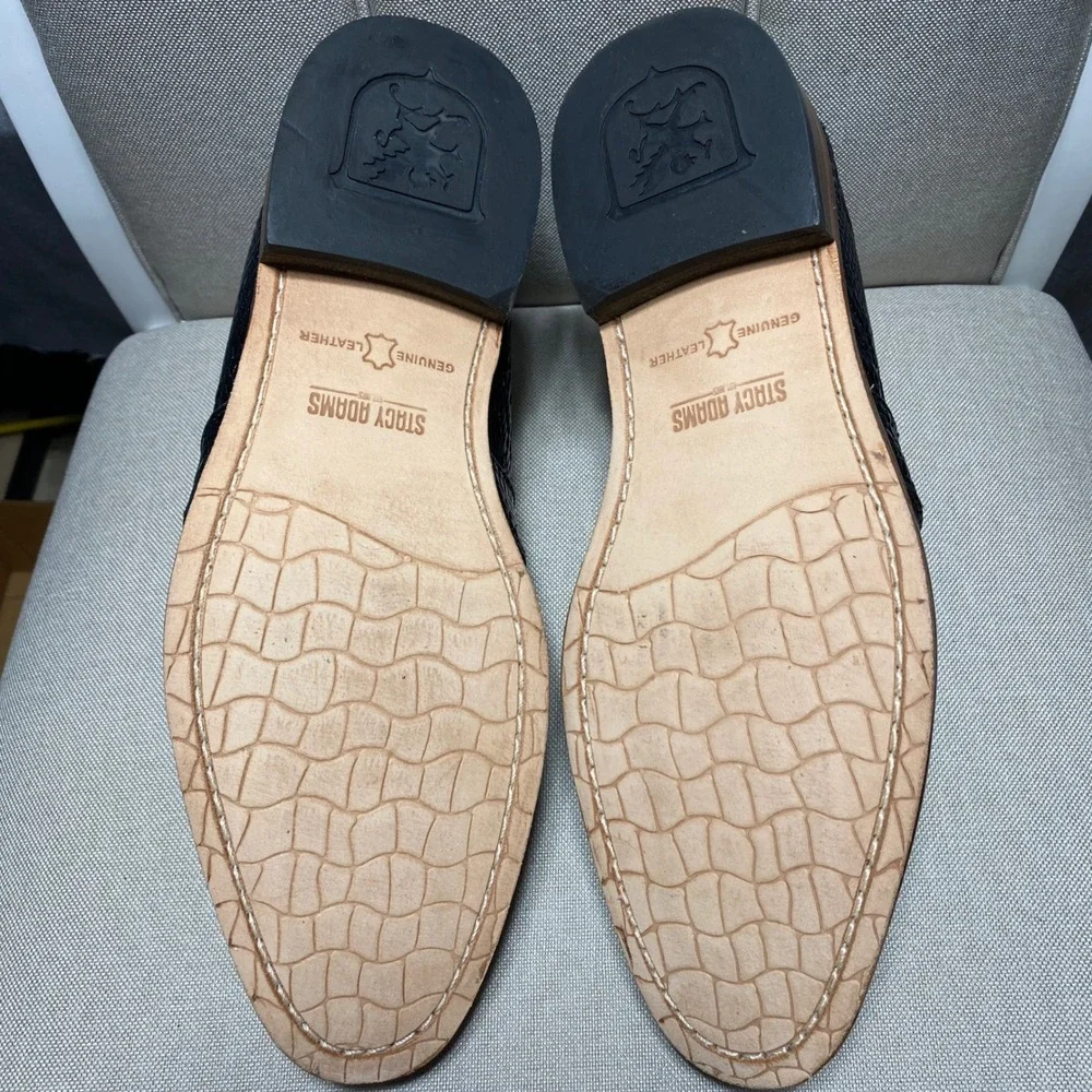 Stacy Adams Mens Black Exotic Print Tassel Loafers Memory Foam Size 9M